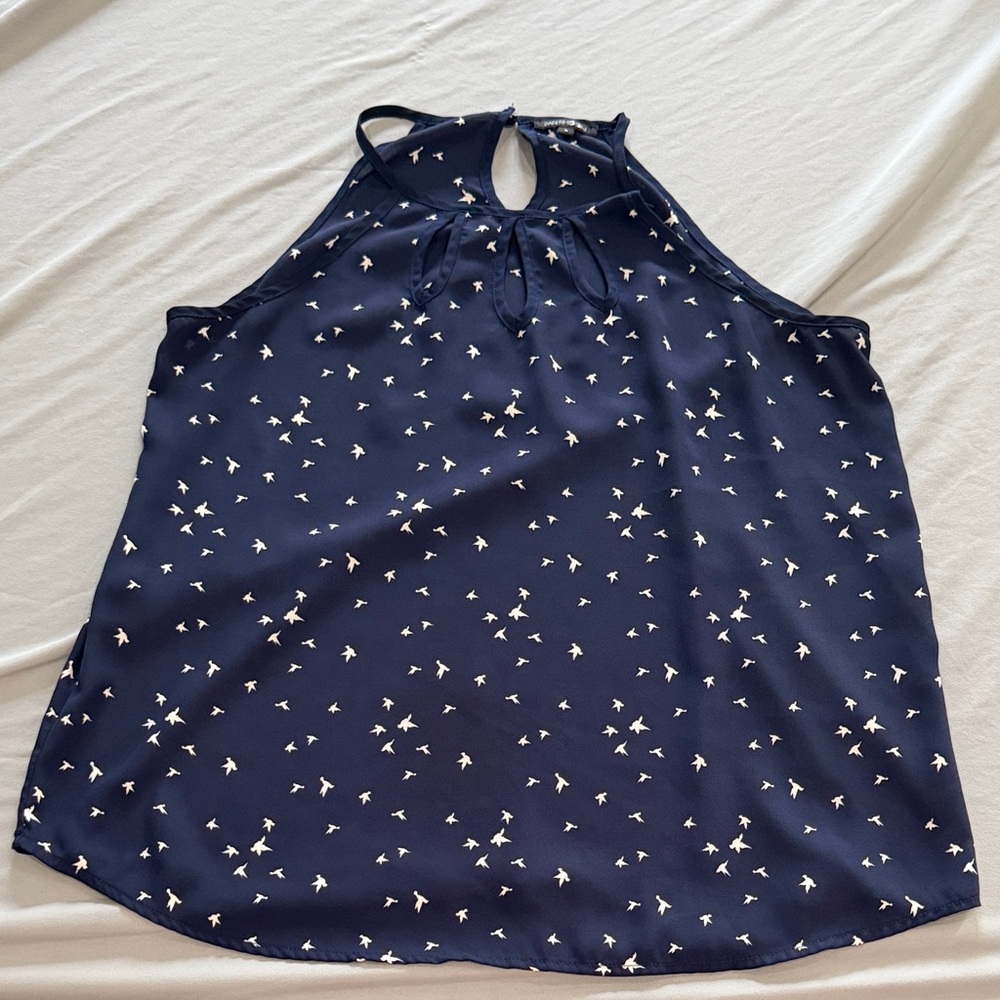 Papermoon Navy Sleeveless Bird-Print Tie Halter Top
